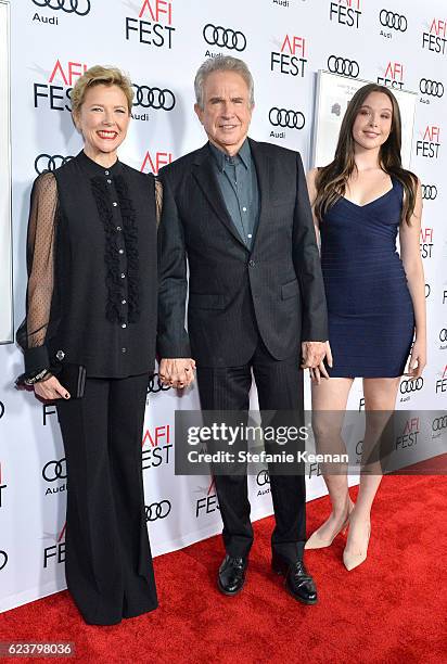 Actress Annette Bening, director/actor Warren Beatty, and Ella Beatty attend "20th Century Women" at AFI Fest 2016, presented by Audi at The Chinese...