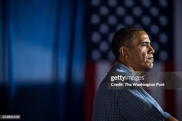 President Barack Obama makes a campaign stop during a three day bus tour in Boone, Iowa, Monday, August 13, 2012. (Photo By Nikki Kahn/The Washington...