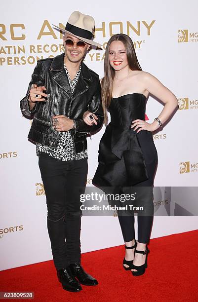 Jesse Eduardo Huerta Uecke and Tirzah Joy Huerta Uecke of Jesse & Joy arrive at the 2016 Latin GRAMMY Person of The Year honoring Marc Anthony held...