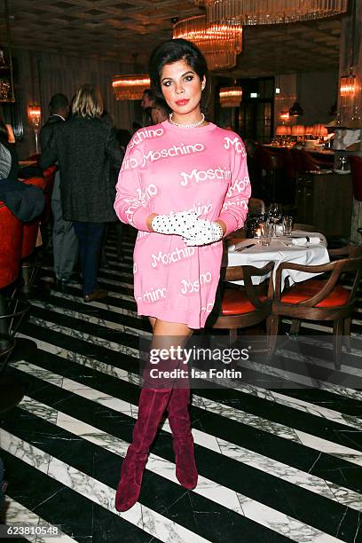 Singer Indira Weis attends a dinner party prior to the New Faces Award Fashion 2016 on November 16, 2016 in Berlin, Germany.