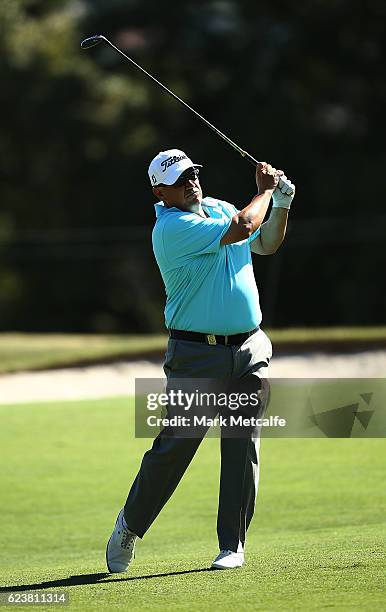 Peter O'Malley of Australia plays an approach shot on the 16th hole during day one of the 2016 Australian golf Open at Royal Sydney Golf Club on...