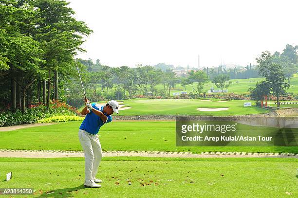 Almay Rayhan Yaqutah of Indonesia plays a shot during round one of the BANK BRI-JCB Indonesia Open at Pondok Indah Golf Course on November 17, 2016...
