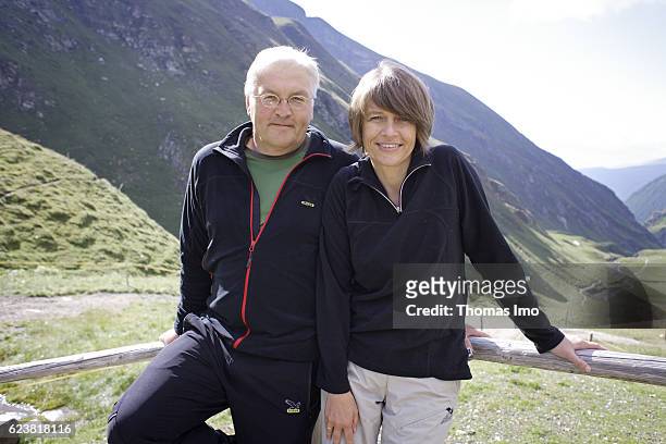 Frank-Walter STEINMEIER, SPD, Federal Foreign Minister, and his wife, Elke Buedenbender, are posing during their holidays for a photo on August 11,...