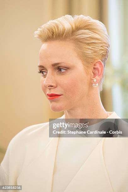 Princess Charlene of Monaco attends the Parcels Distribution At Monaco Red Cross Headquarters on November 17, 2016 in Monaco, Monaco.