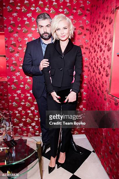 Polina Gagarina and Dmitry Iskhakov attend the screening of 'Past Forward', a movie by David O. Russell presented by Prada on November 16, 2016 in...
