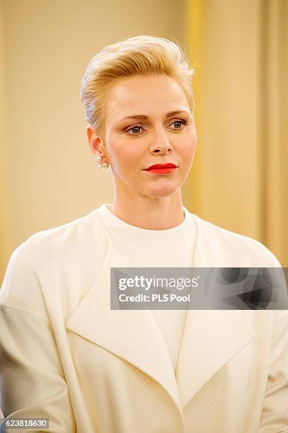 Princess Charlene of Monaco attends the Parcels Distribution At Monaco Red Cross Headquarters on November 17, 2016 in Monaco, Monaco.