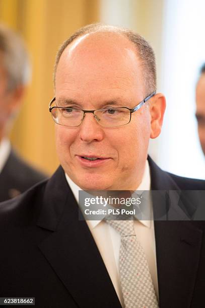 Prince Albert II of Monaco attends the Parcels Distribution At Monaco Red Cross Headquarters on November 17, 2016 in Monaco, Monaco.