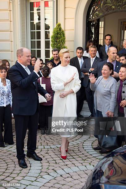 Prince Albert II of Monaco and Princess Charlene of Monaco attend the Parcels Distribution At Monaco Red Cross Headquarters on November 17, 2016 in...