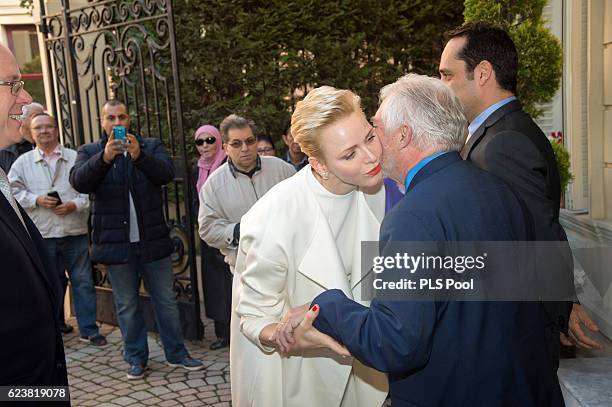 Princess Charlene of Monaco arrives at the Parcels Distribution At Monaco Red Cross Headquarters on November 17, 2016 in Monaco, Monaco.