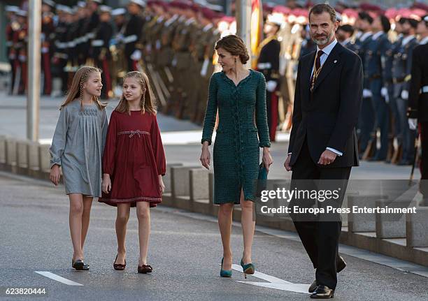 King Felipe of Spain, Queen Letizia of Spain, Princess Leonor and Princess Sofia attend the opening ceremony of 12th legislative session at the...