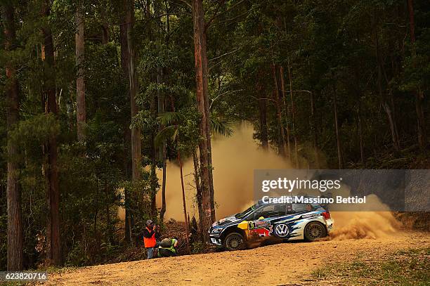 Andreas Mikkelsen of Norway and Anders Jaeger of Norway compete in their Volkswagen Motorport II Volkswagen Polo R WRC durig the Shakedown of the WRC...