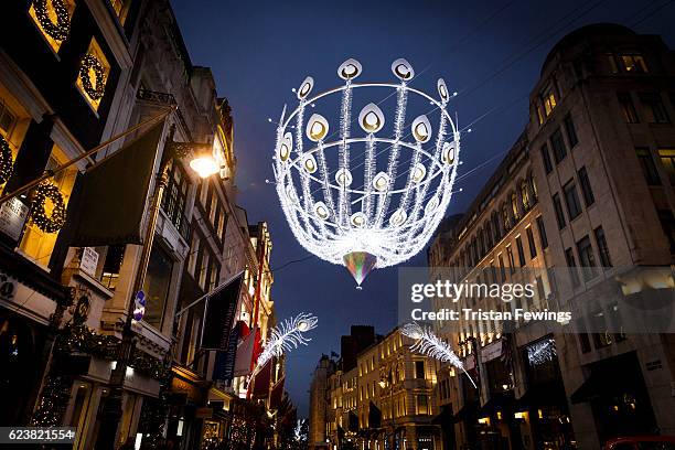 General view of the Christmas lights and displays on Bond Street in the lead up to Christmas on November 16, 2016 in London, England.