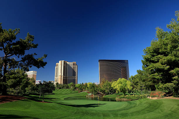 a view from behind the green on the 201 yards par 3 11th hole at the wynn golf club on