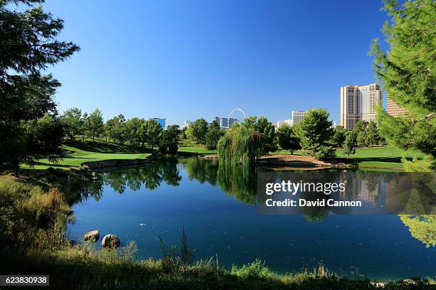 The 163 yards par 3, sixth hole at the Wynn Golf Club on November 3, 2016 in Las Vegas, Nevada.