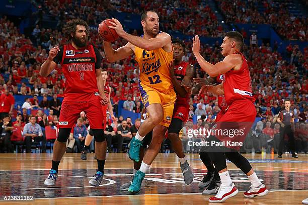 Aleks Maric of the Kings of the Kings looks to pass the ball during the round seven NBL match between the Perth Wildcats and the Sydney Kings at...