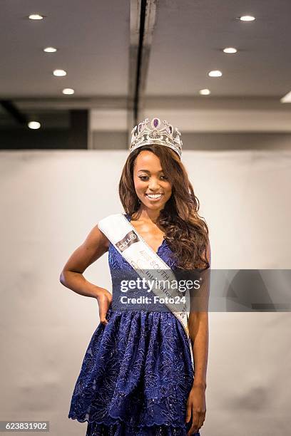 Miss SA Ntandoyenkosi Kunene showcases one of her costumes that she will wear at the Miss World beauty pageant during her farewell at the Maslow...