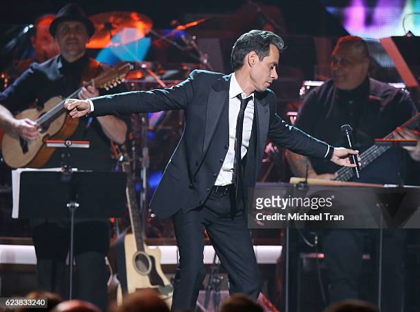 Marc Anthony performs onstage during the 2016 Latin GRAMMY Person of The Year honoring him held at MGM Grand Garden Arena on November 16, 2016 in Las...