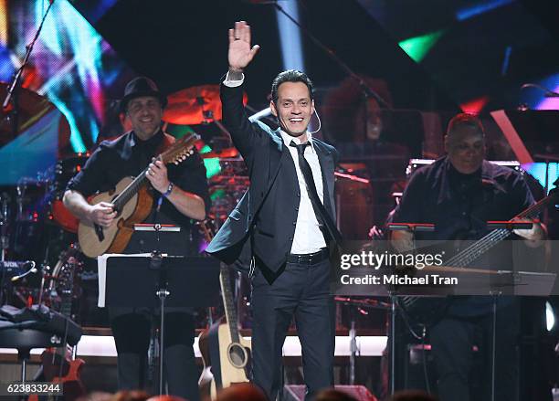 Marc Anthony performs onstage during the 2016 Latin GRAMMY Person of The Year honoring him held at MGM Grand Garden Arena on November 16, 2016 in Las...