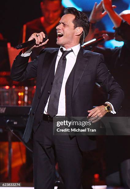 Marc Anthony performs onstage during the 2016 Latin GRAMMY Person of The Year honoring him held at MGM Grand Garden Arena on November 16, 2016 in Las...