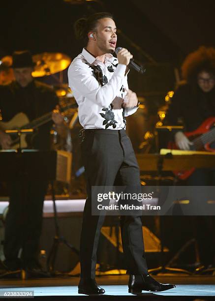 Prince Royce performs onstage during the 2016 Latin GRAMMY Person of The Year honoring Marc Anthony held at MGM Grand Garden Arena on November 16,...