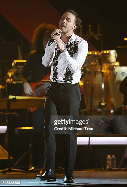 Prince Royce performs onstage during the 2016 Latin GRAMMY Person of The Year honoring Marc Anthony held at MGM Grand Garden Arena on November 16,...