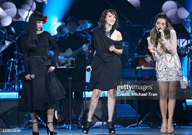 Mon Laferte, Gaby Moreno and Kany Garcia perform onstage during the 2016 Latin GRAMMY Person of The Year honoring Marc Anthony held at MGM Grand...