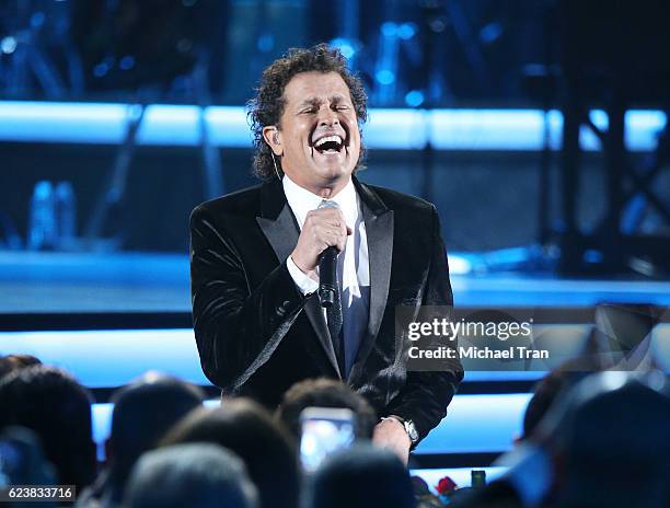 Carlos Vives performs onstage during the 2016 Latin GRAMMY Person of The Year honoring Marc Anthony held at MGM Grand Garden Arena on November 16,...