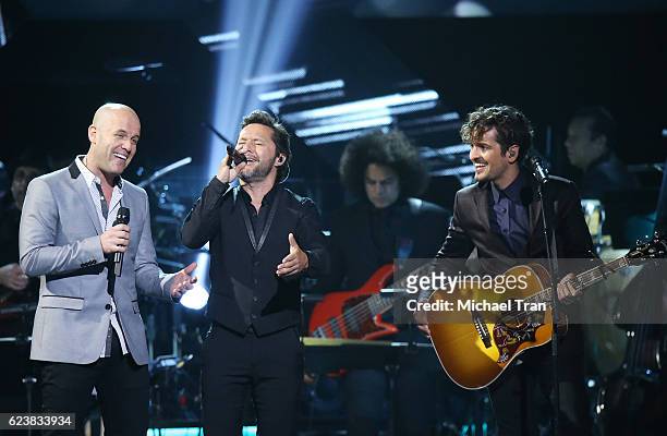 Gian Marco, Diego Torres and Tommy Torres perform onstage during the 2016 Latin GRAMMY Person of The Year honoring Marc Anthony held at MGM Grand...