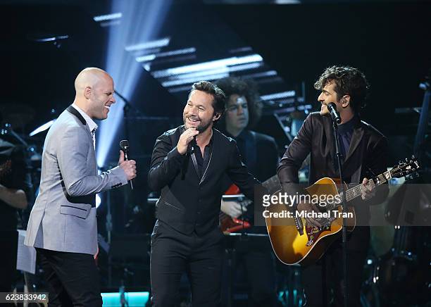 Gian Marco, Diego Torres and Tommy Torres perform onstage during the 2016 Latin GRAMMY Person of The Year honoring Marc Anthony held at MGM Grand...