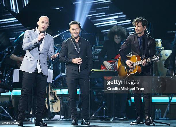 Gian Marco, Diego Torres and Tommy Torres perform onstage during the 2016 Latin GRAMMY Person of The Year honoring Marc Anthony held at MGM Grand...