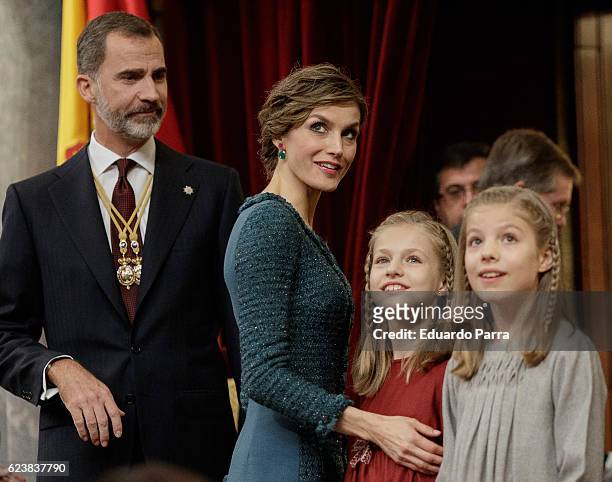 King Felipe VI of Spain, Queen Letizia of Spain, Princess Leonor of Spain and Princess Sofia of Spain attend the solemn opening of the twelfth...