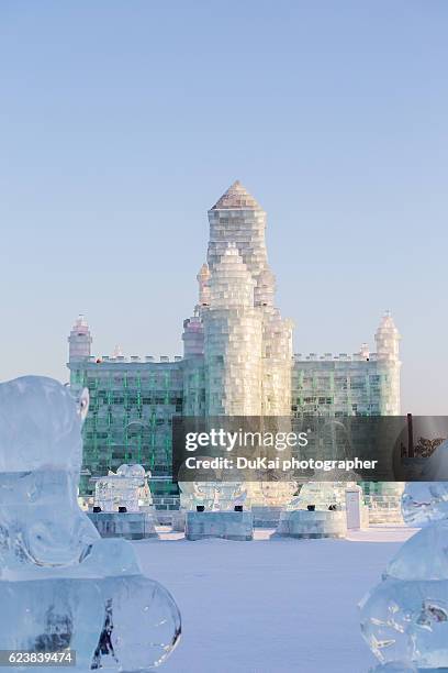 harbin ice festival - ice sculpture stock-fotos und bilder