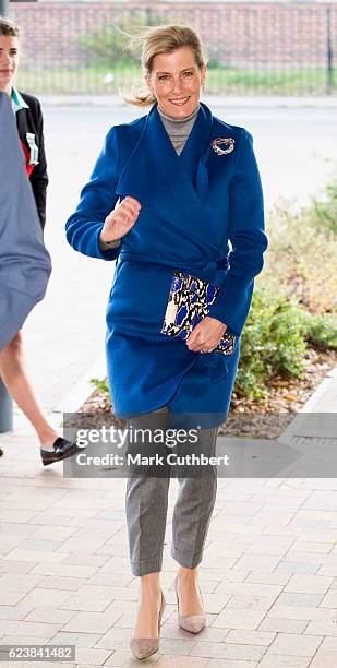 Sophie, Countess of Wessex opens Portesbery School on November 17, 2016 in Camberley, England.