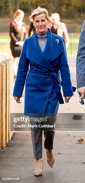 Sophie, Countess of Wessex opens Portesbery School on November 17, 2016 in Camberley, England.