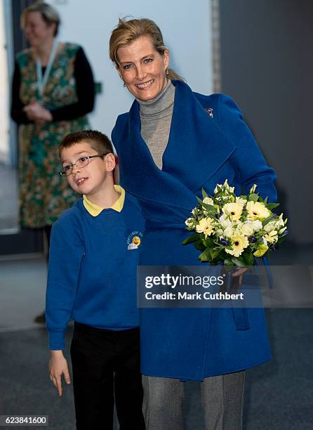 Sophie, Countess of Wessex opens Portesbery School on November 17, 2016 in Camberley, England.