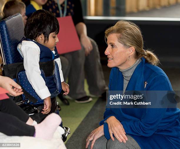 Sophie, Countess of Wessex opens Portesbery School on November 17, 2016 in Camberley, England.