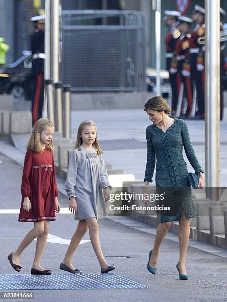 Princess Sofia of Spain, Princess Leonor of Spain and Queen Letizia of Spain attend the 12th Legislative Sessions opening at the Spanish Parliament...