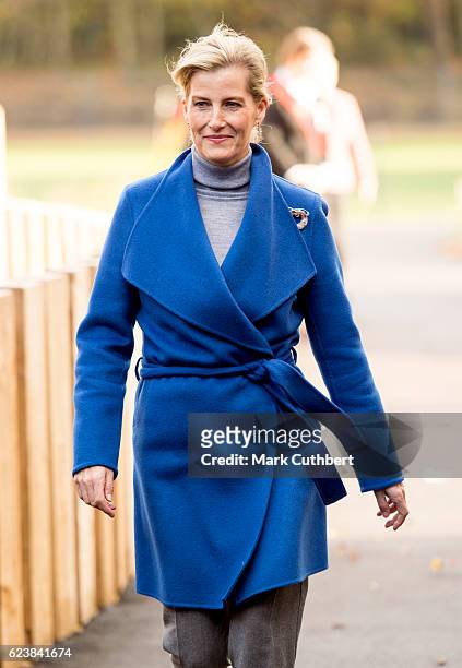 Sophie, Countess of Wessex opens Portesbery School on November 17, 2016 in Camberley, England.