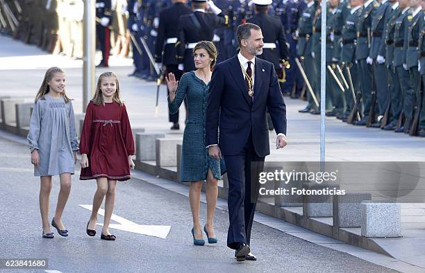 Princess Sofia of Spain, Princess Leonor of Spain, Queen Letizia of Spain and King Felipe VI of Spain attend the 12th Legislative Sessions opening at...