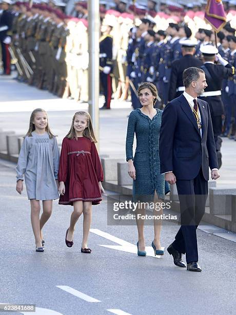 Princess Sofia of Spain, Princess Leonor of Spain, Queen Letizia of Spain and King Felipe VI of Spain attend the 12th Legislative Sessions opening at...