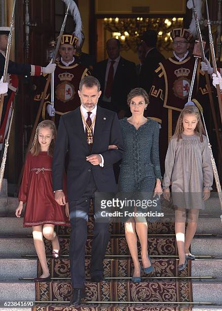 Princess Leonor of Spain, King Felipe VI of Spain, Queen Letizia of Spain and Princess Sofia of Spain attend the 12th Legislative Sessions opening at...