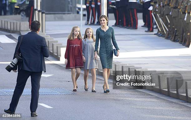 Princess Sofia of Spain, Princess Leonor of Spain and Queen Letizia of Spain attend the 12th Legislative Sessions opening at the Spanish Parliament...