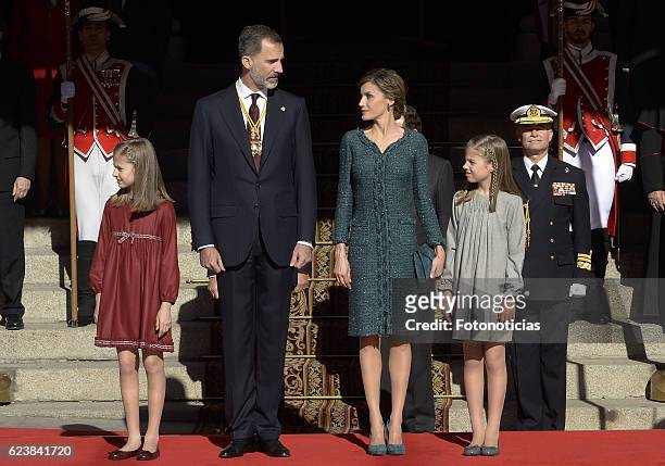 Princess Leonor of Spain, King Felipe VI of Spain, Queen Letizia of Spain and Princess Sofia of Spain attend the 12th Legislative Sessions opening at...