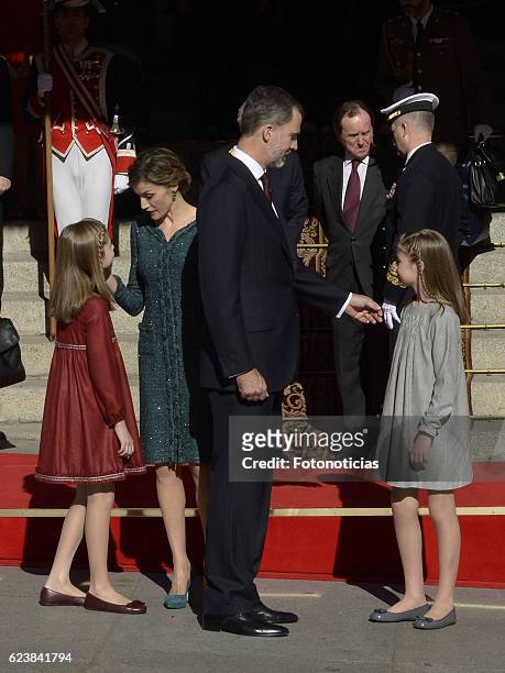Princess Leonor of Spain, Queen Letizia of Spain, King Felipe VI of Spain and Princess Sofia of Spain attend the 12th Legislative Sessions opening at...