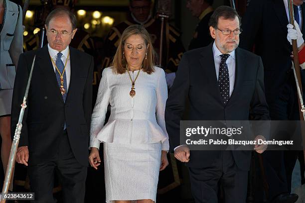 President of the Spanish Senate Pio Garcia Escudero, President of the Spanish Congress Ana Pastor and Spanish Prime Minister Mariano Rajoy walk...