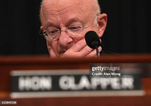 Director of National Intelligence James Clapper testifies during a hearing before the House Intelligence Committee November 17, 2016 on Capitol Hill...