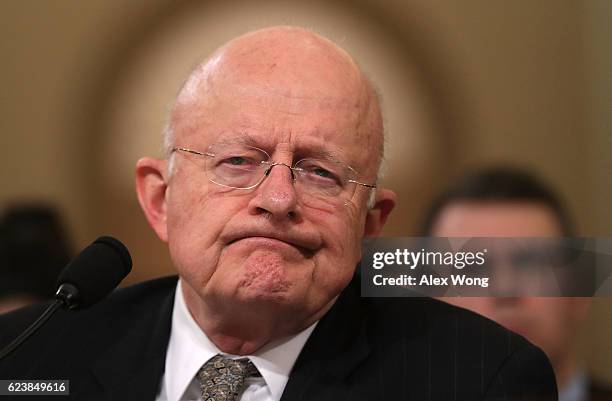 Director of National Intelligence James Clapper testifies during a hearing before the House Intelligence Committee November 17, 2016 on Capitol Hill...