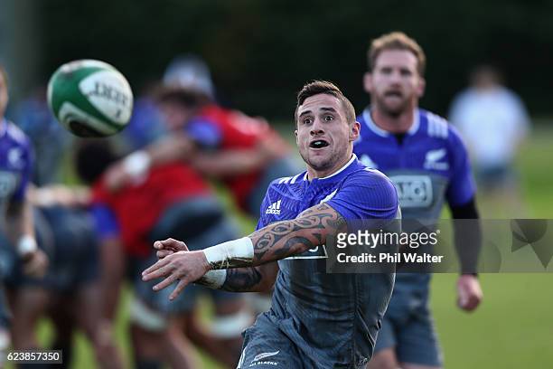 Perenara of the New Zealand All Blacks passes during a training session at the Westmanstown Sports Complex on November 17, 2016 in Dublin, Ireland.