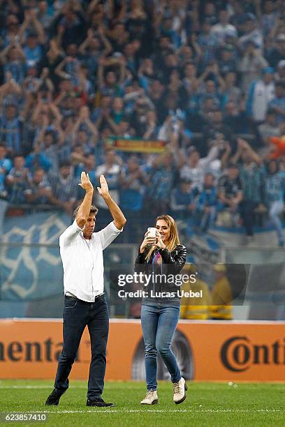 Coach of Gremio Renato Gaucho and his daughter Carolina Portaluppi after the match Gremio v Cruzeiro as part of Copa do Brasil Semi-Finals 2016, at...