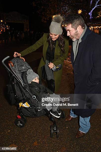 Simon Cowell with Lauren Silverman and son Eric Cowell attend a VIP Preview of Hyde Park's Winter Wonderland 2016 on November 17, 2016 in London,...